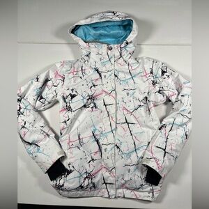 SMN Smaining Snowboard Ski Jacket Coat Hooded White Colorful Graphic Size S